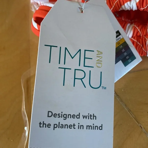 Time & Tru- Coral / Orange & White Flower 🌸 Design / Pattern Bikini  Top - Picture 5 of 7